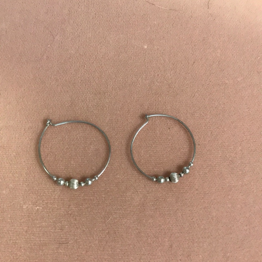 Sterling Silver Hoop Earrings with Beads